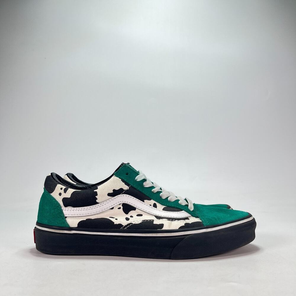 Vans Old Skool Green Cow Print Custom Low Top Skate Shoes 721454 Women's Size 8